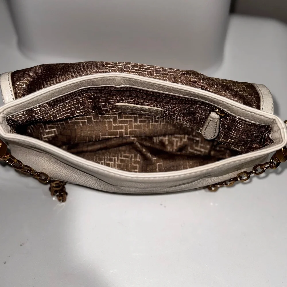 Cole Haan Leather Shoulder‎ Bag Clutch Ivory Gold Chain Evening Party Purse